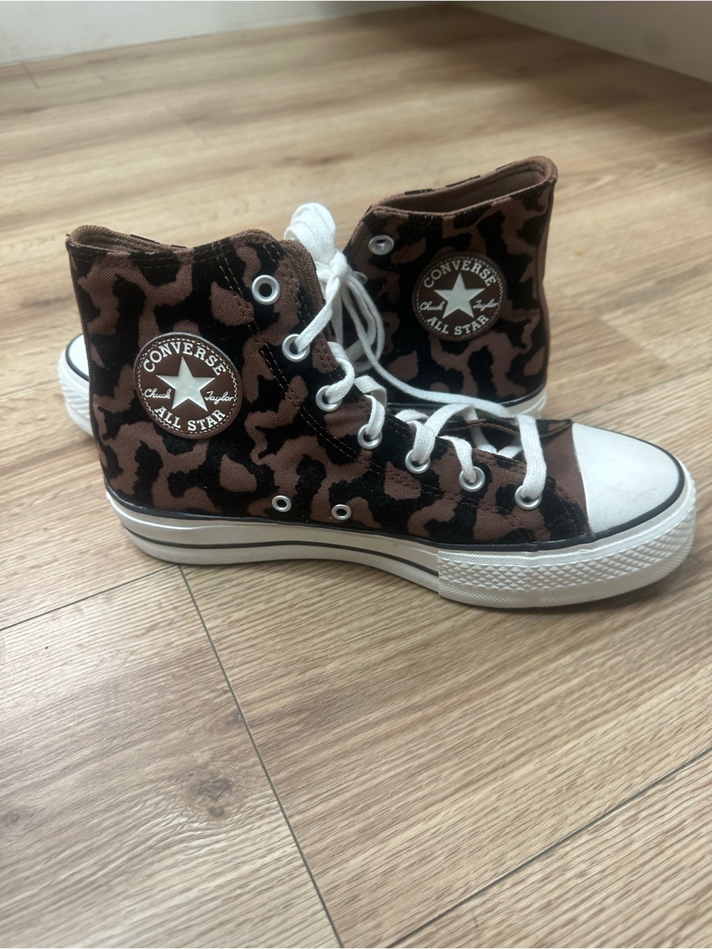 Converse Brown Leopard Print Chuck Taylor High Top Sneakers